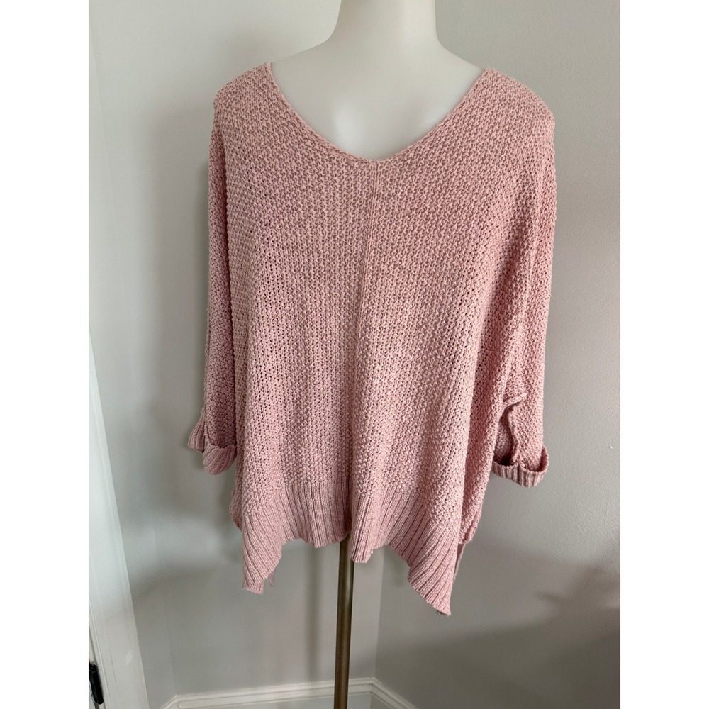 She + Sky Womens Pink Oversized V-Neck Knit Sweater One Size Dusty Rose Pullover